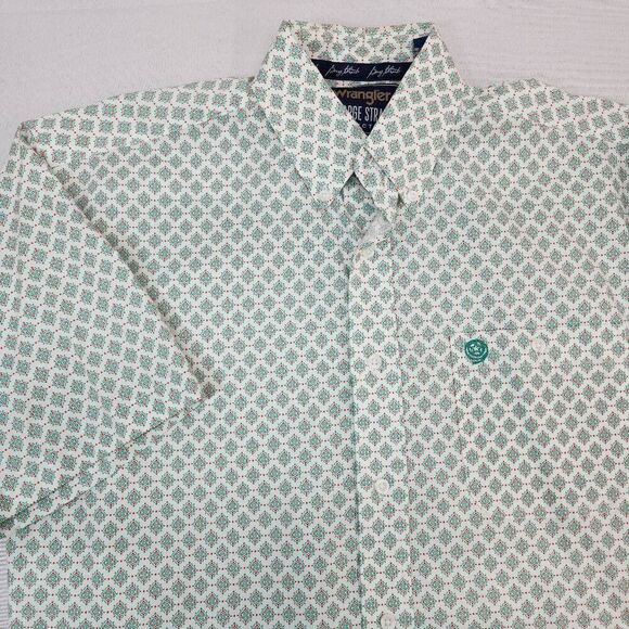 Wrangler George Strait Size Medium Men's Short Sleeve Button-up Collar White/Gre - Picture 7 of 7